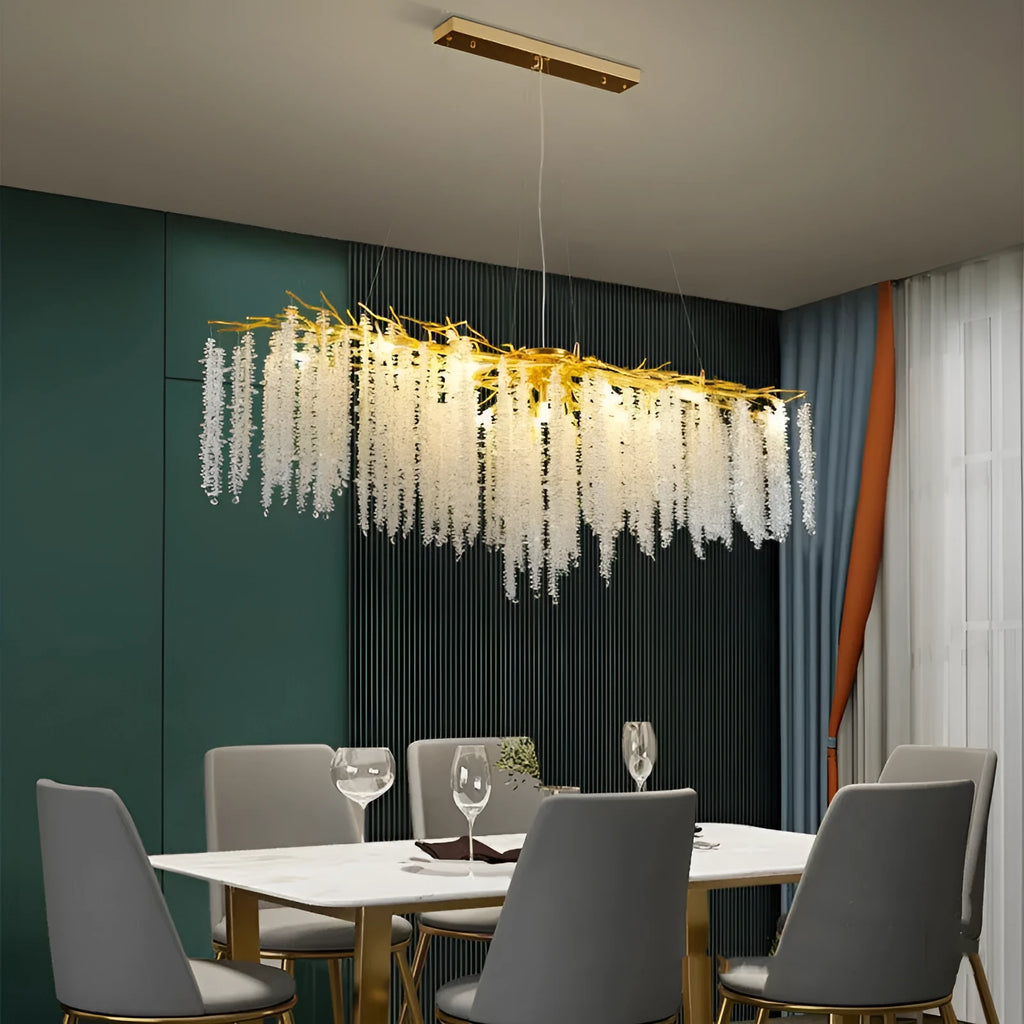 Adjustable height crystal chandelier with aluminium alloy body and LED light in round and long style options
