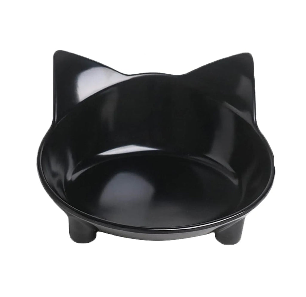 Four shallow melamine pet bowls with anti-skid rubber bases in black and white colours