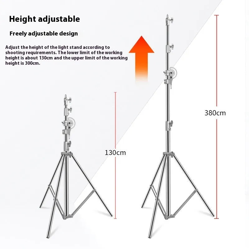 Silver stainless steel cross arm ceiling lamp rack with adjustable height for lighting equipment storage