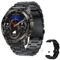 Bluetooth sports watch with round AMOLED screen and silicone strap in black colour