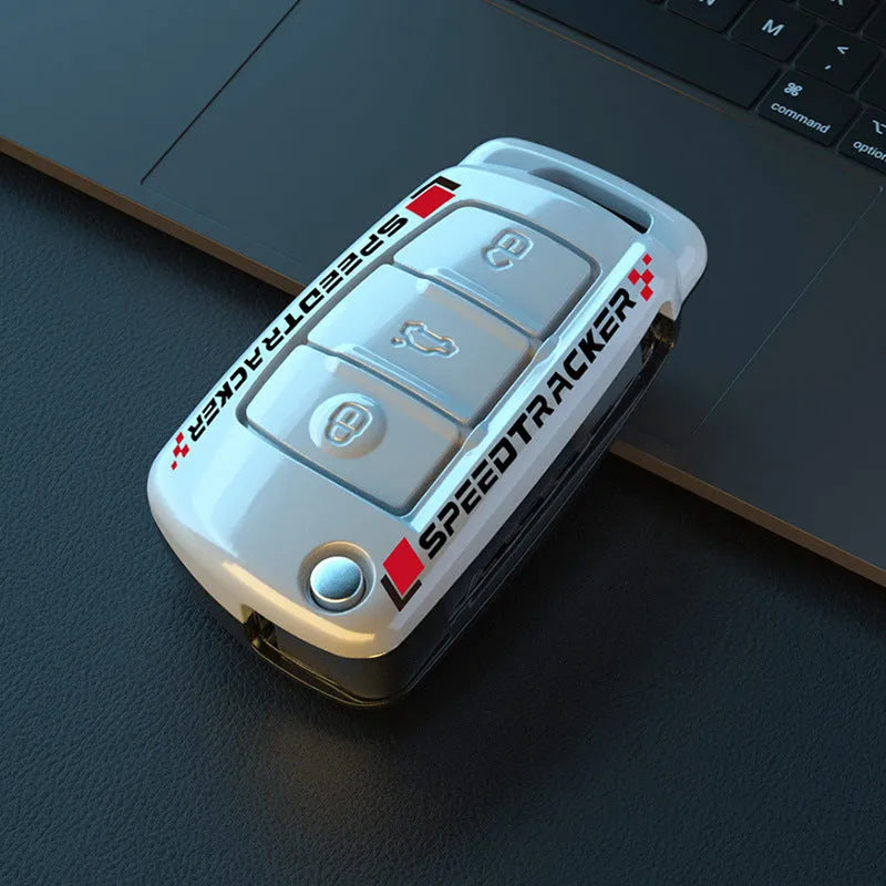 Carbon fibre pattern car key cover with mirror element in Japanese Korean minimalist style