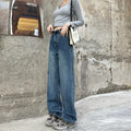 Women's retro straight jeans in cotton denim fabric with high waist design and straight leg cut