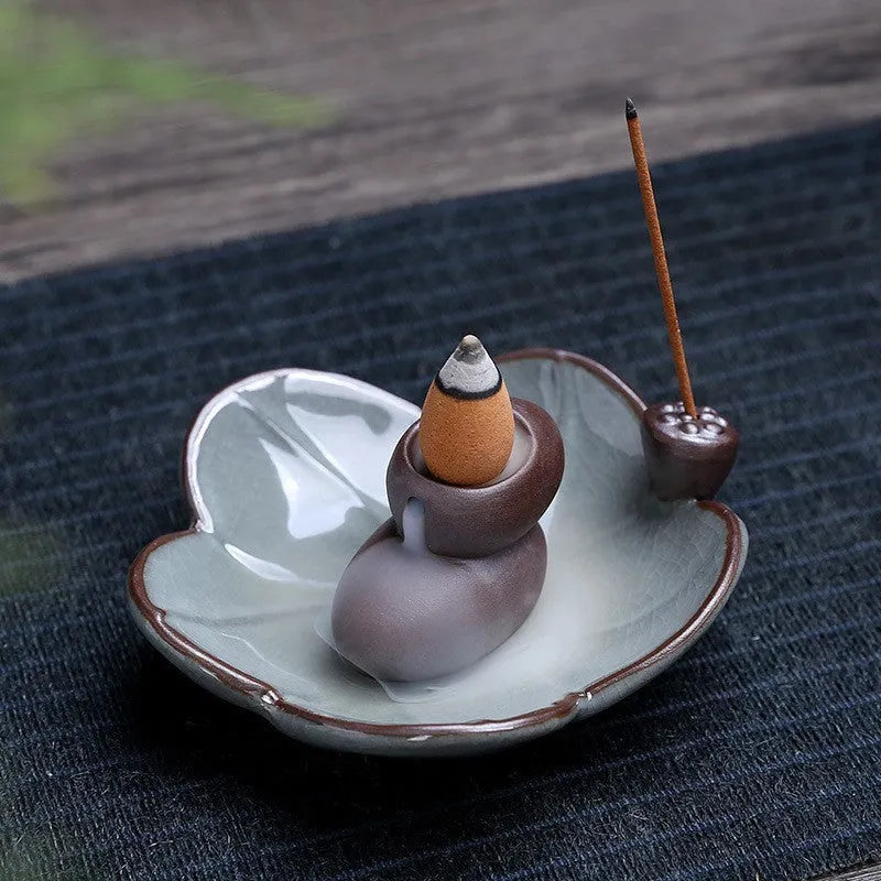Ceramic reverse flow incense burner with Ge Kiln glazed patterns