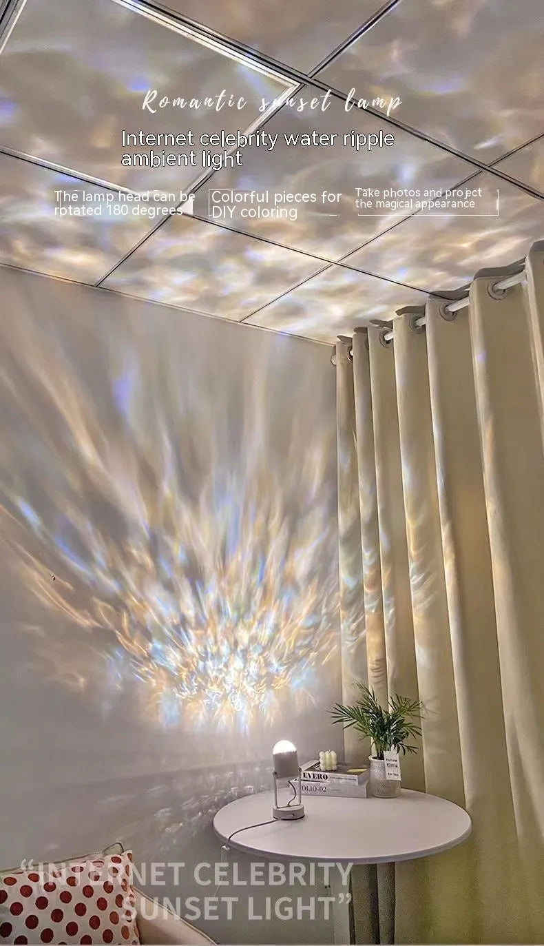 Dynamic water ripple ambience table lamp in ceiling or desktop style with metal construction