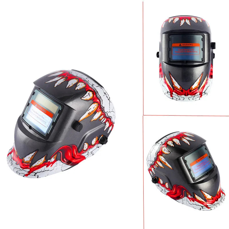 Full automatic variable light welding protective mask in British flag style with solar panel on front