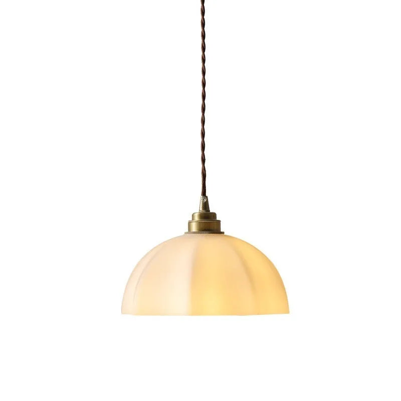 Small brass Chinese style droplight with copper glass shade for bedroom or dining room