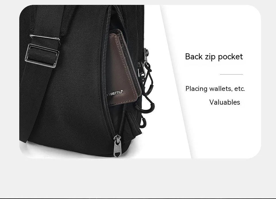 Casual black TPU camouflage chest bag with square vertical silhouette and single shoulder strap