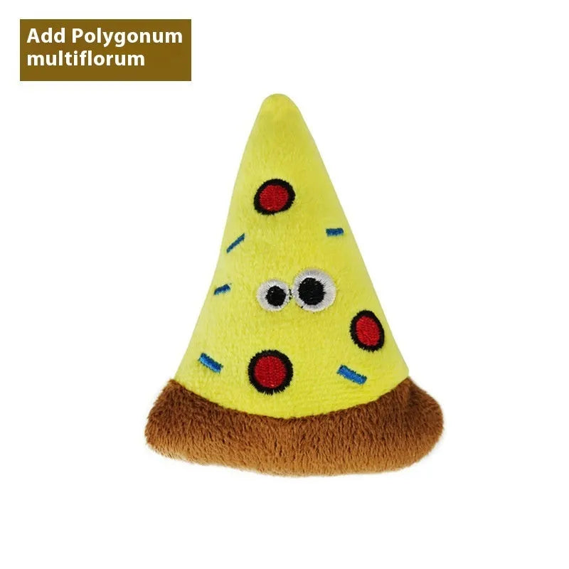 Colourful catnip-filled chew pillow shaped like a burrito, cone, cucumber, mushroom, pineapple, or pizza for cats.