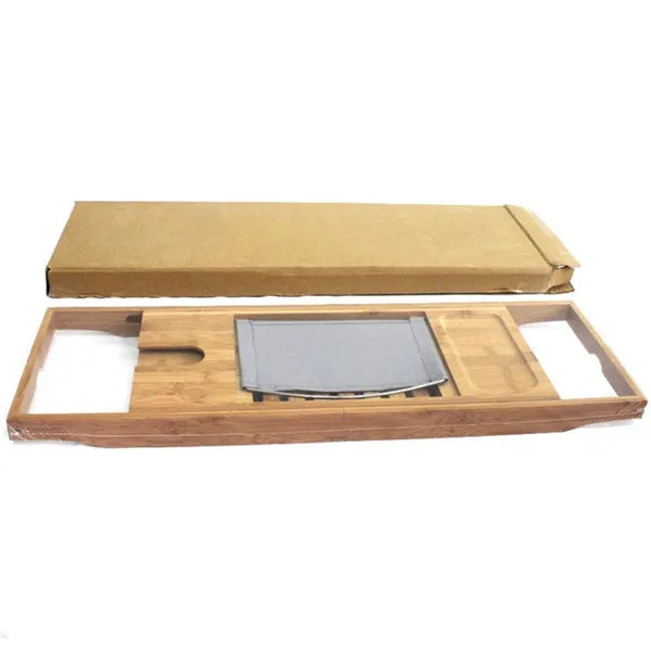 Natural bamboo bathtub storage frame with single-tier shelf for bathroom organisation