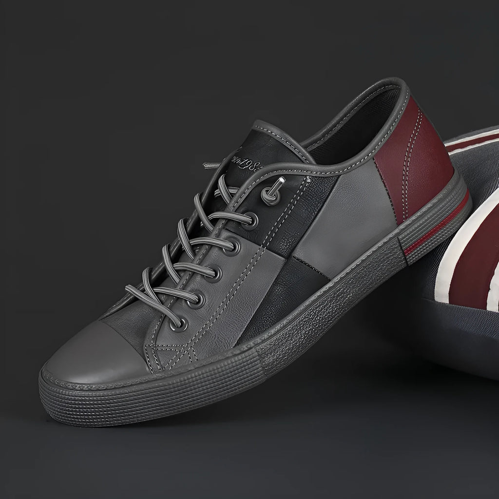 Men's leather shoes with elastic band and colour matching design in microfiber with rubber sole