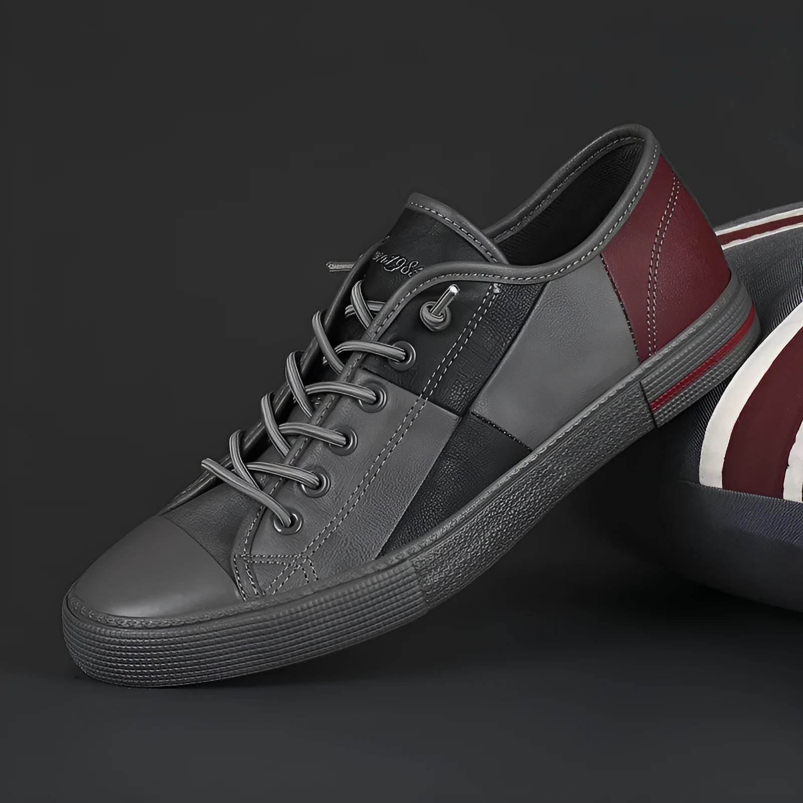 Men's leather shoes with elastic band and colour matching design in microfiber with rubber sole