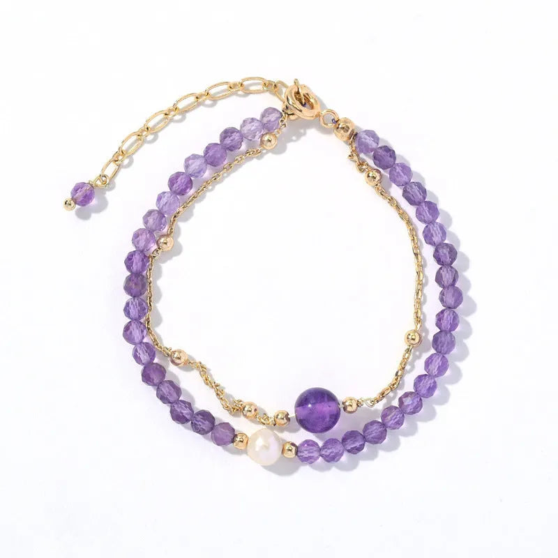Chinese style amethyst crystal bracelet with diamond shapes and electroplated finish for women.
