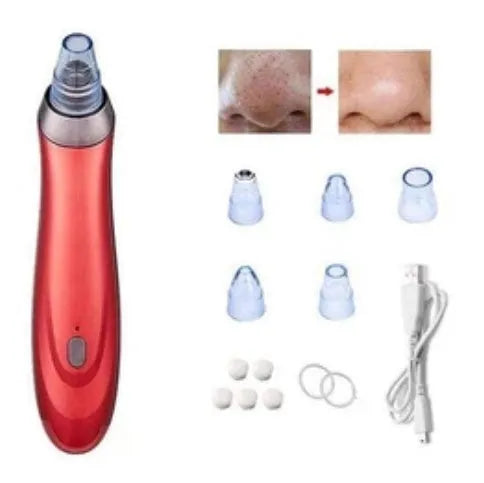 Electric blackhead remover device with multiple nozzle attachments for facial pore cleaning