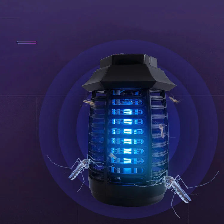 Black aromatherapy mosquito lamp with a visible glass UV tube and metal grid.