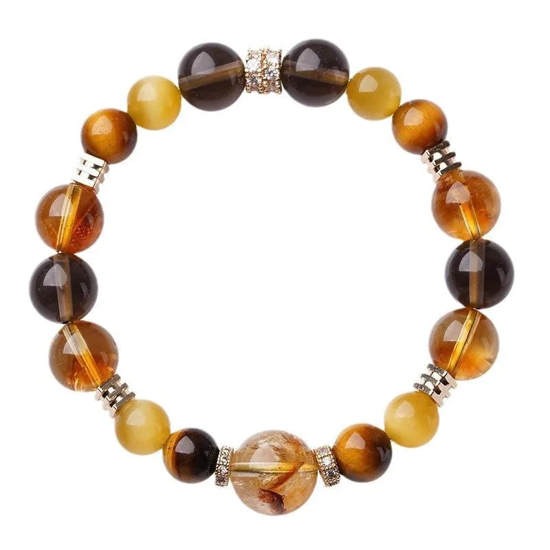 Natural yellow tiger-eye crystal bracelet with geometric design in 10mm or 12mm size