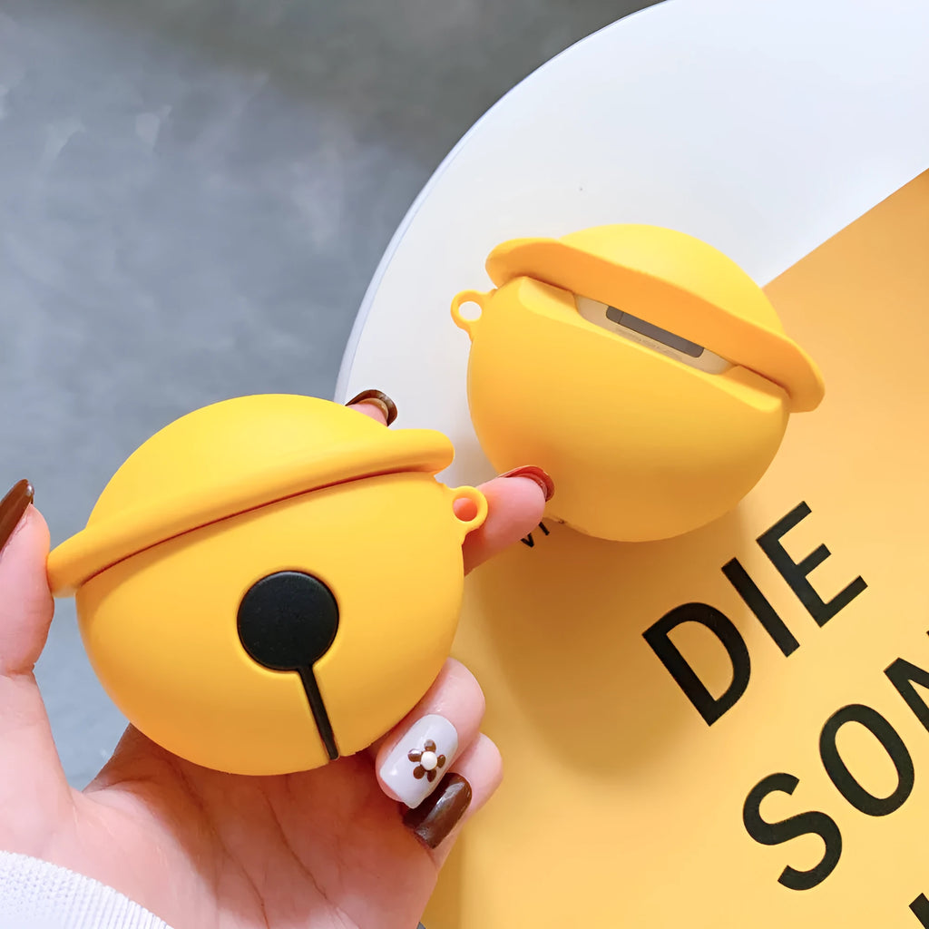 Yellow bell-shaped silicone protective case for AirPods 1st and 2nd generation headphones