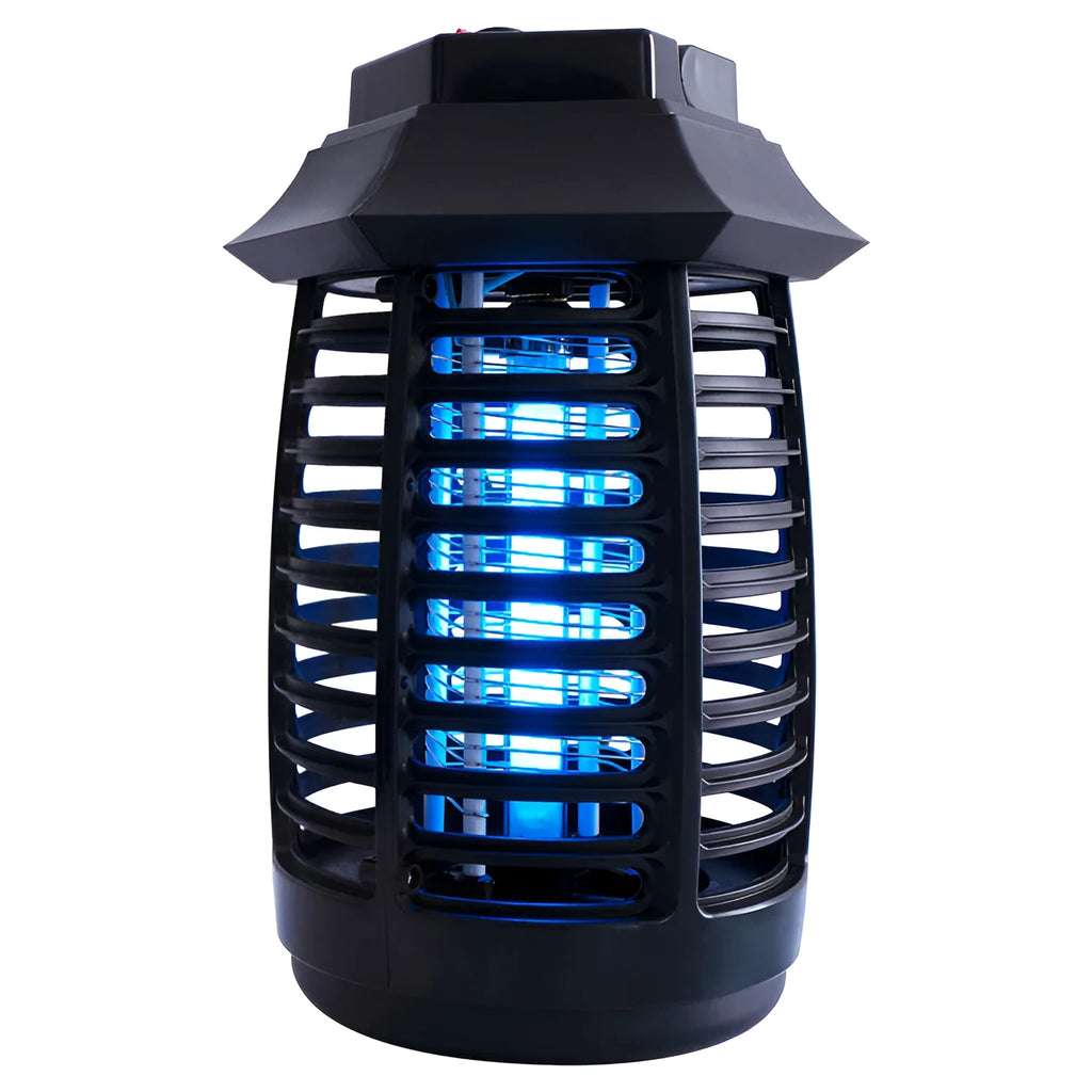 Black aromatherapy mosquito lamp with a visible glass UV tube and metal grid.
