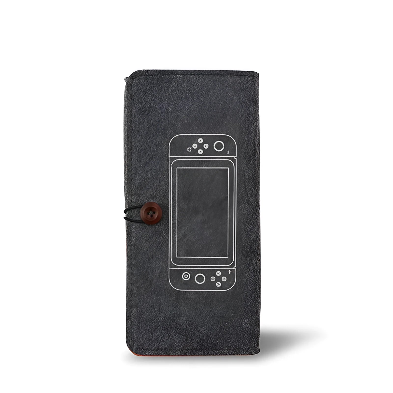 Black felt pouch for Nintendo Switch console with game card slots and double storage layer.