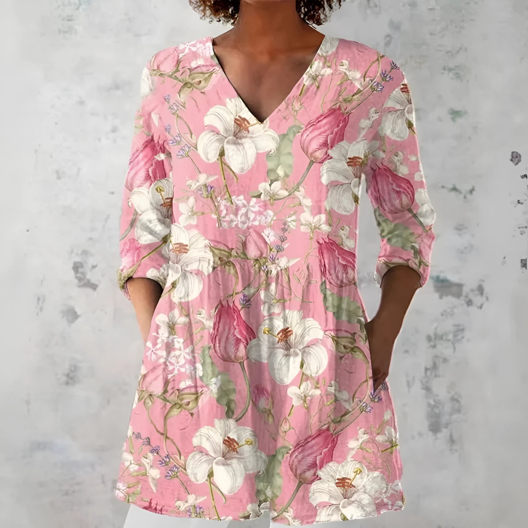 Women's slim fit retro style printed long-sleeved polyester top in multiple colour options