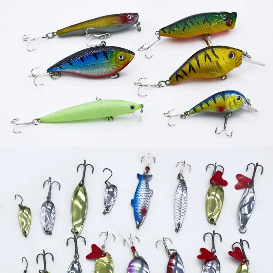 132-piece fishing lure suit in rose red treasure colour with plastic and high carbon steel construction