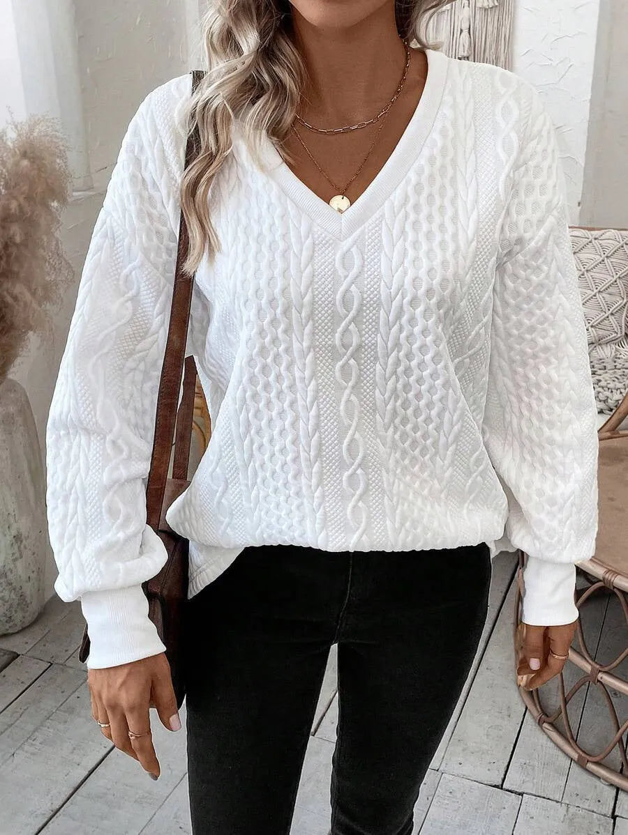 Milky white Japanese Korean casual loose T-shirt with 3D pattern long sleeves