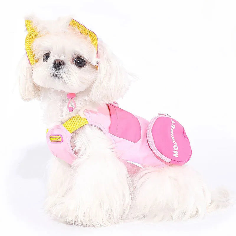 Pink polyester dog vest for Bichon, Teddy Bear, and Schnauzer breeds in casual style