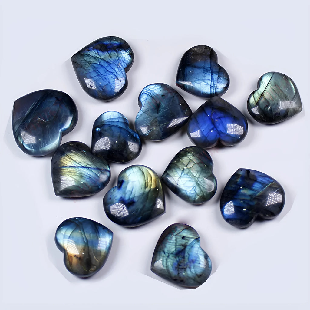 Natural ocean blue feldspar heart pendant necklace with geometric carving