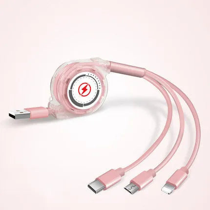 Telescopic 3-in-1 charging cable extended to 120 cm with titanium alloy connectors