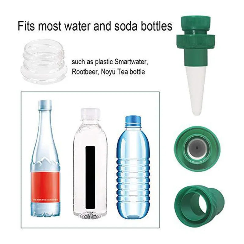 Green ceramic drip irrigation device for use with cola bottles for automatic plant watering