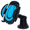 Red U-shaped suction cup mobile phone holder for car or desk with wide clamp arm on black background.