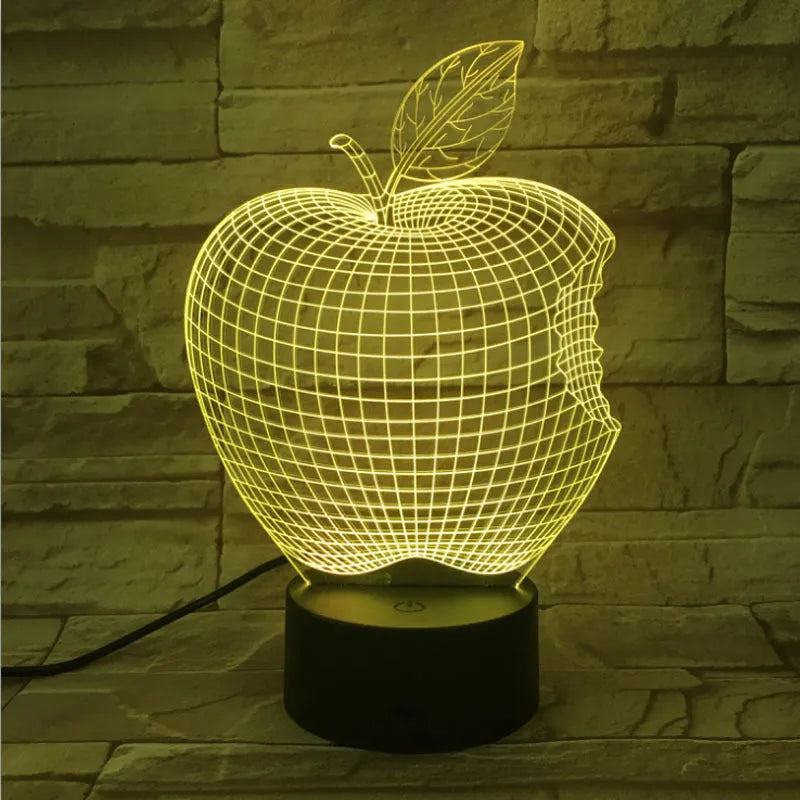 3D fruit-shaped colourful LED night light with touch control showing seven colour options