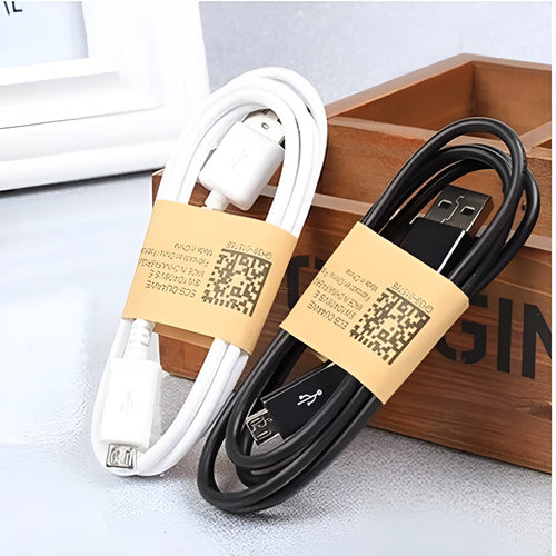 Black and white Android Micro USB data cable for phone and tablet charging and data transfer