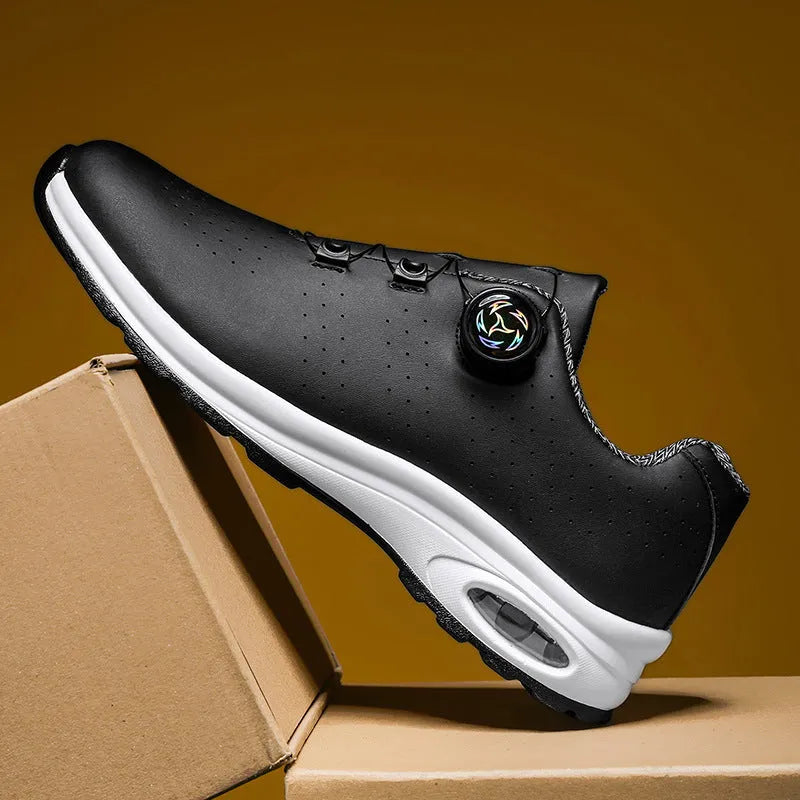Low top casual tennis shoes in black with mesh upper and composite sole