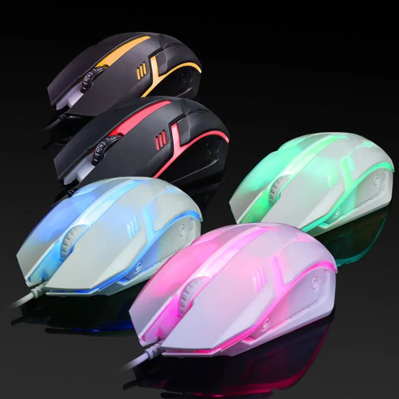 Wired LED glow computer mouse in black or white with colourful lighting effects