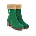 Women's snow boots with plush lining and rubber soles in black, grey, green, orange
