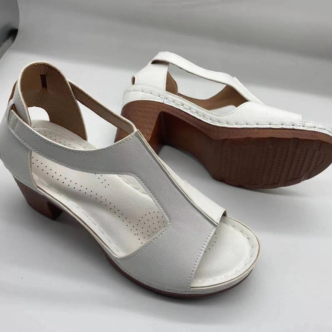 Plus size women's peep toe wedge sandals with open toe buckle Roman style in six colour options
