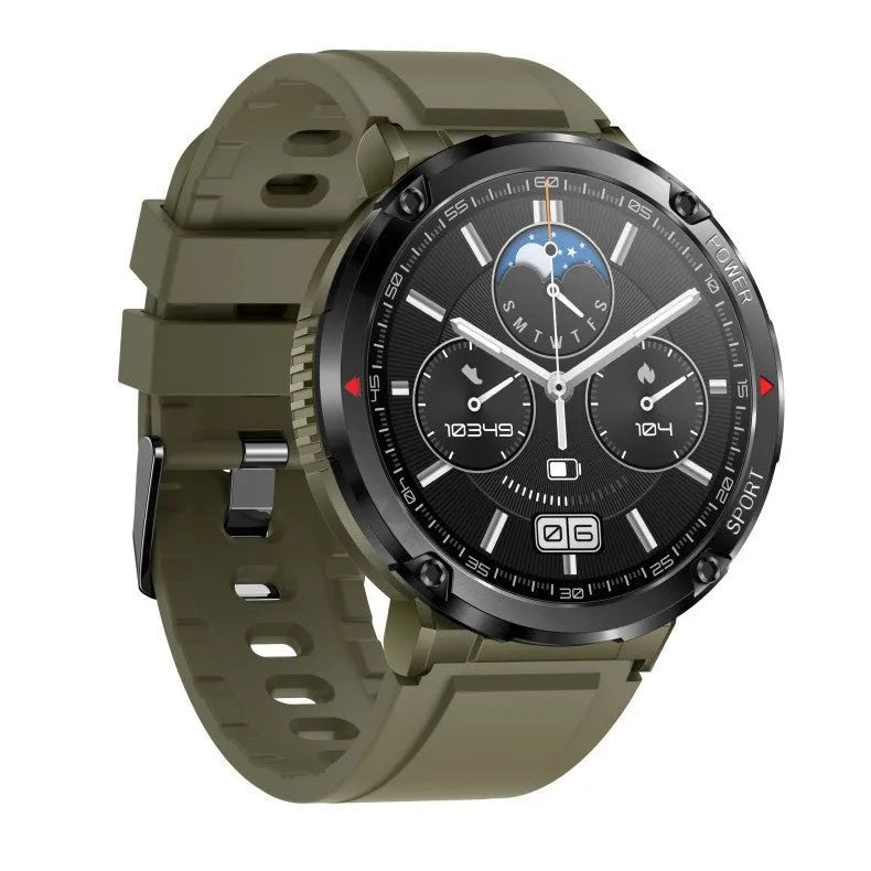 T30 Smart Watch with black dial on a silicone strap showing Bluetooth calling and health metrics on its screen.