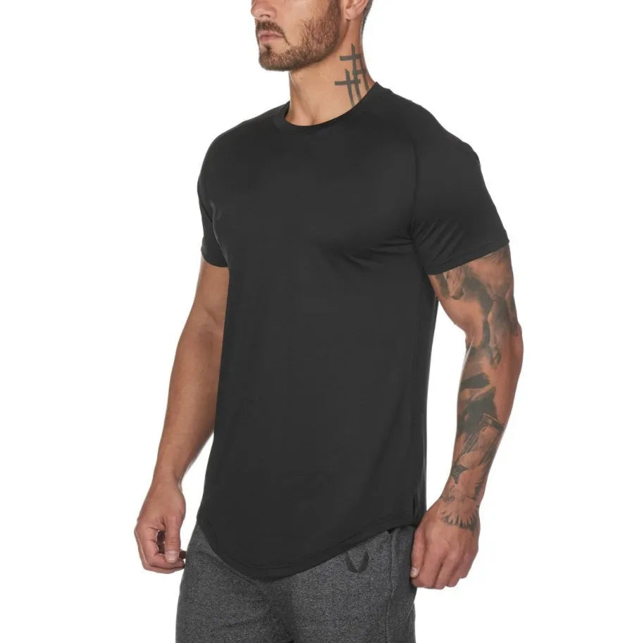 Custom mens fitness sports shirt in cotton spandex blend fabric available in multiple colours