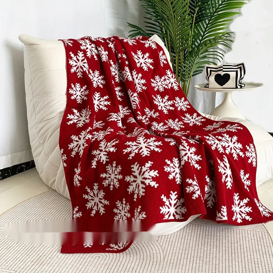 Casual acrylic knit Christmas blanket with snowflake or reindeer pattern