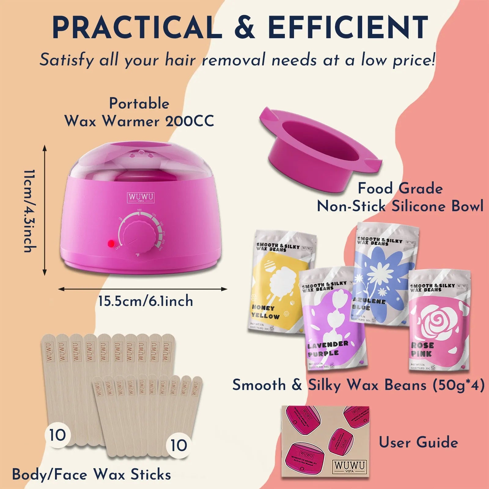 27-piece hair removal wax kit with wax heater machine and four coloured hypoallergenic wax beads