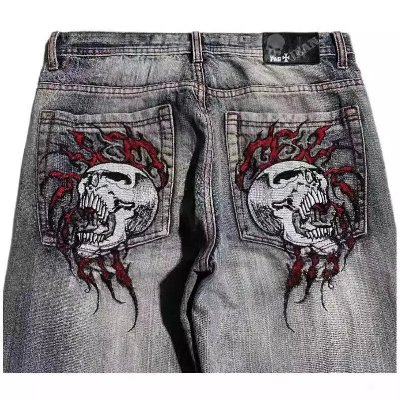 Men's washed-out grey wide-leg jeans with straight cut and mid-waist fit
