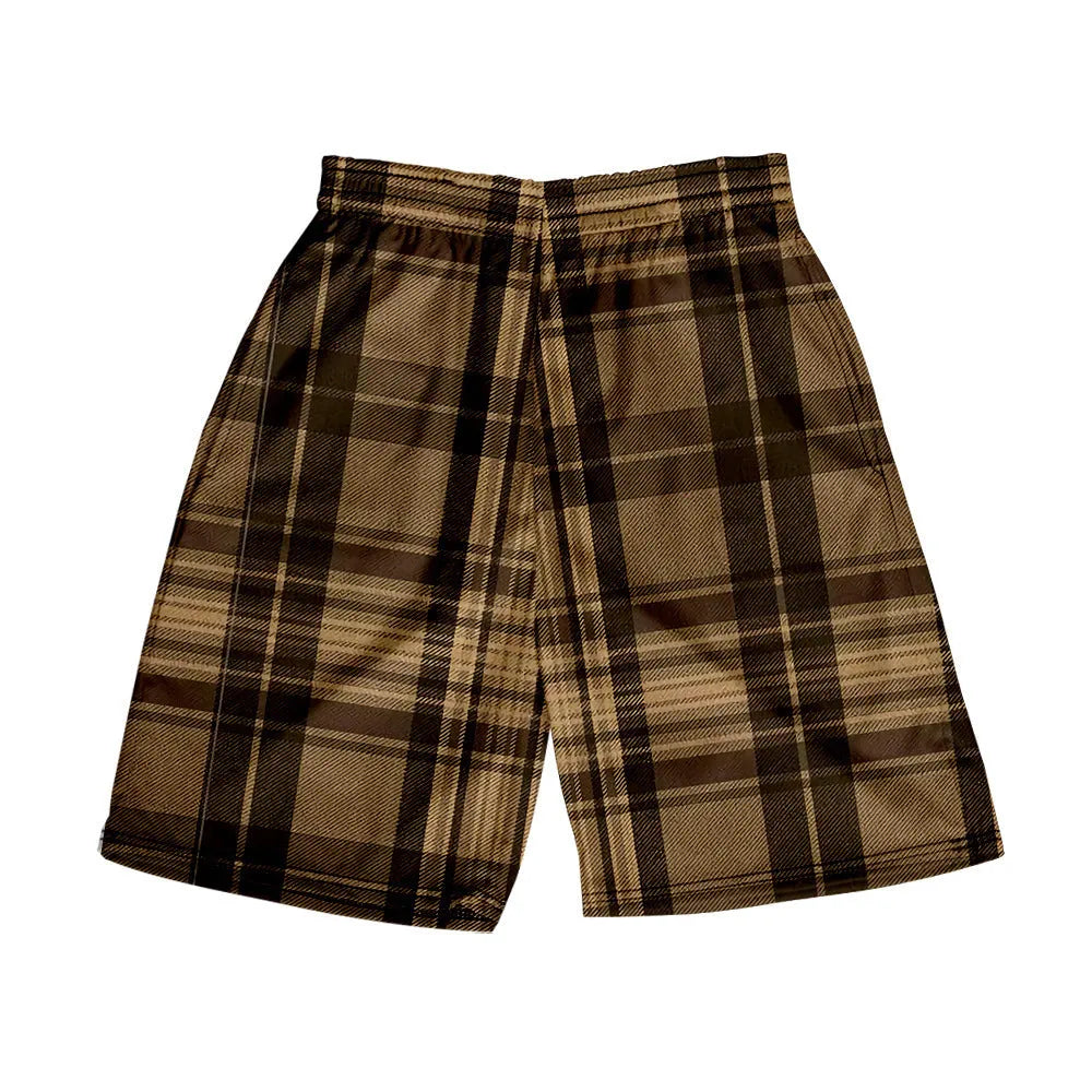 Men's straight-leg plaid casual shorts in polyester fabric, available in multiple colours.
