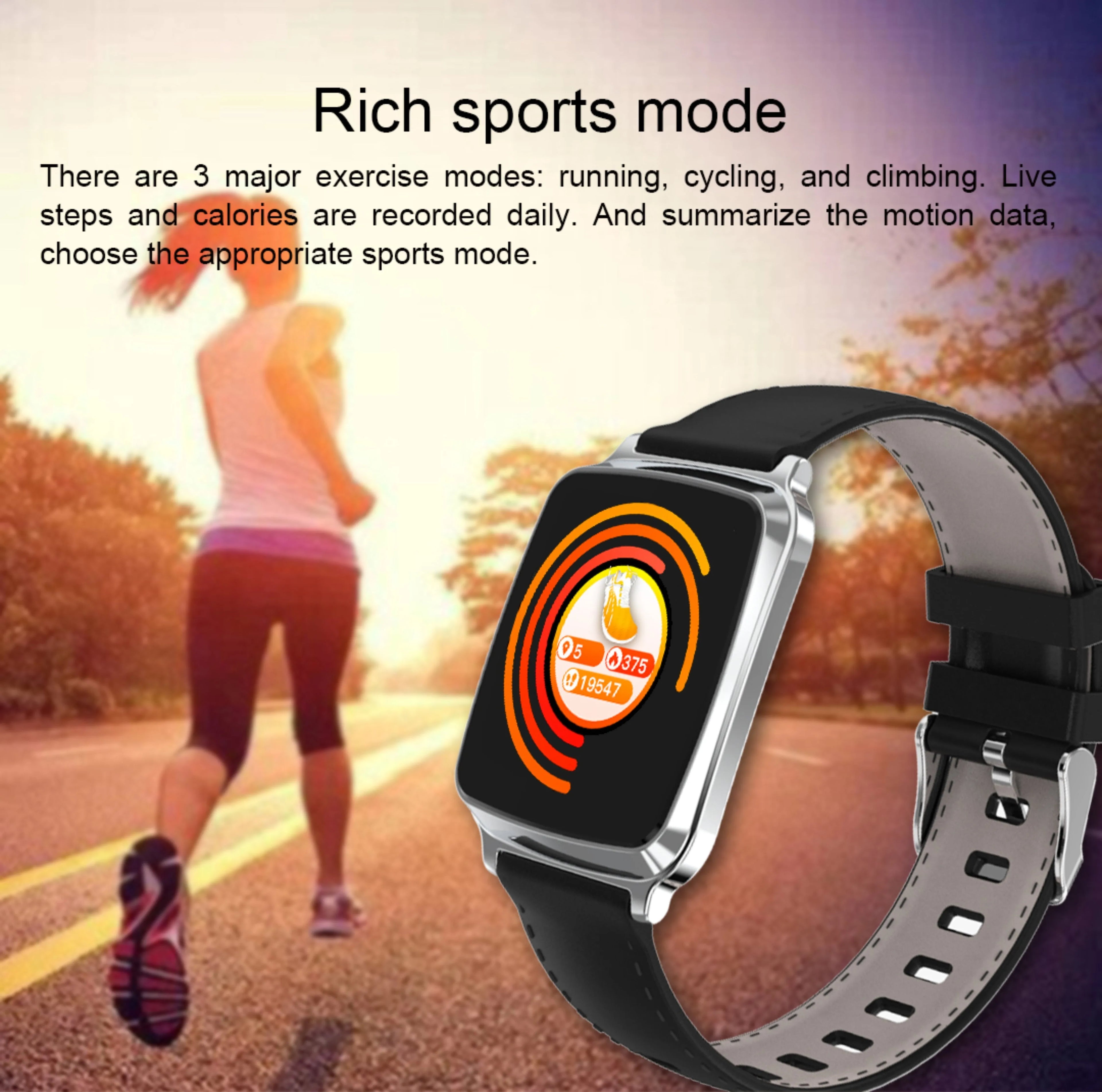 M8 smart sports bracelet with zinc alloy body and TPU strap on a wrist, displaying heart rate data.