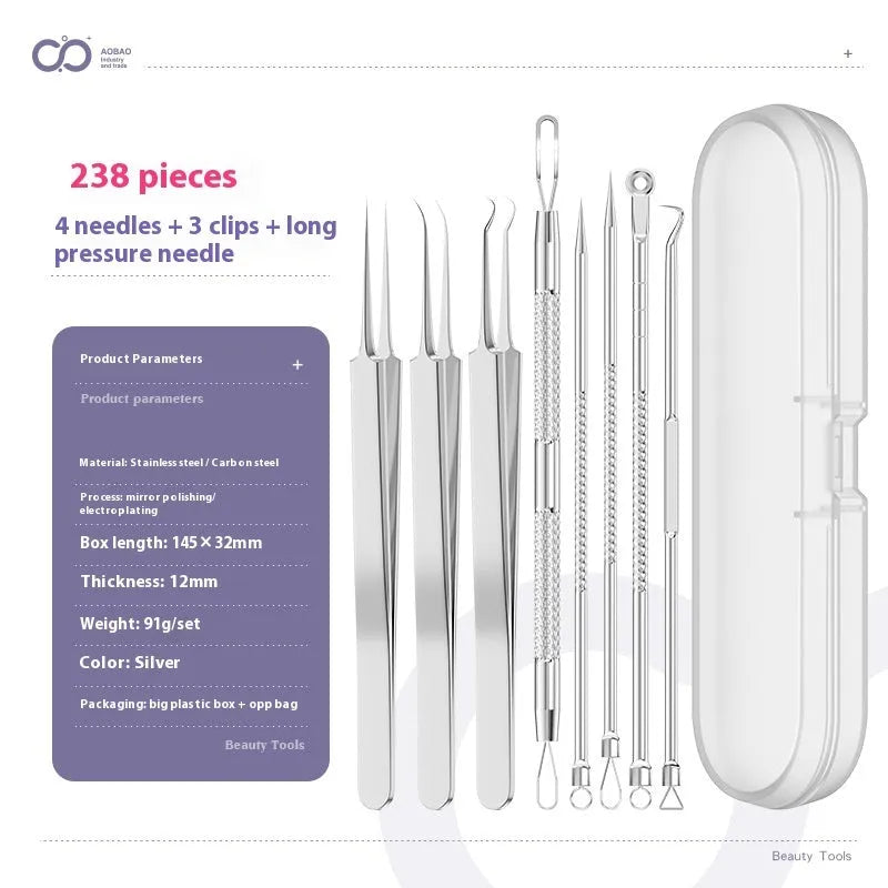 Four metal acne needles with ultra fine pointed tips for blackhead removal and skincare treatment