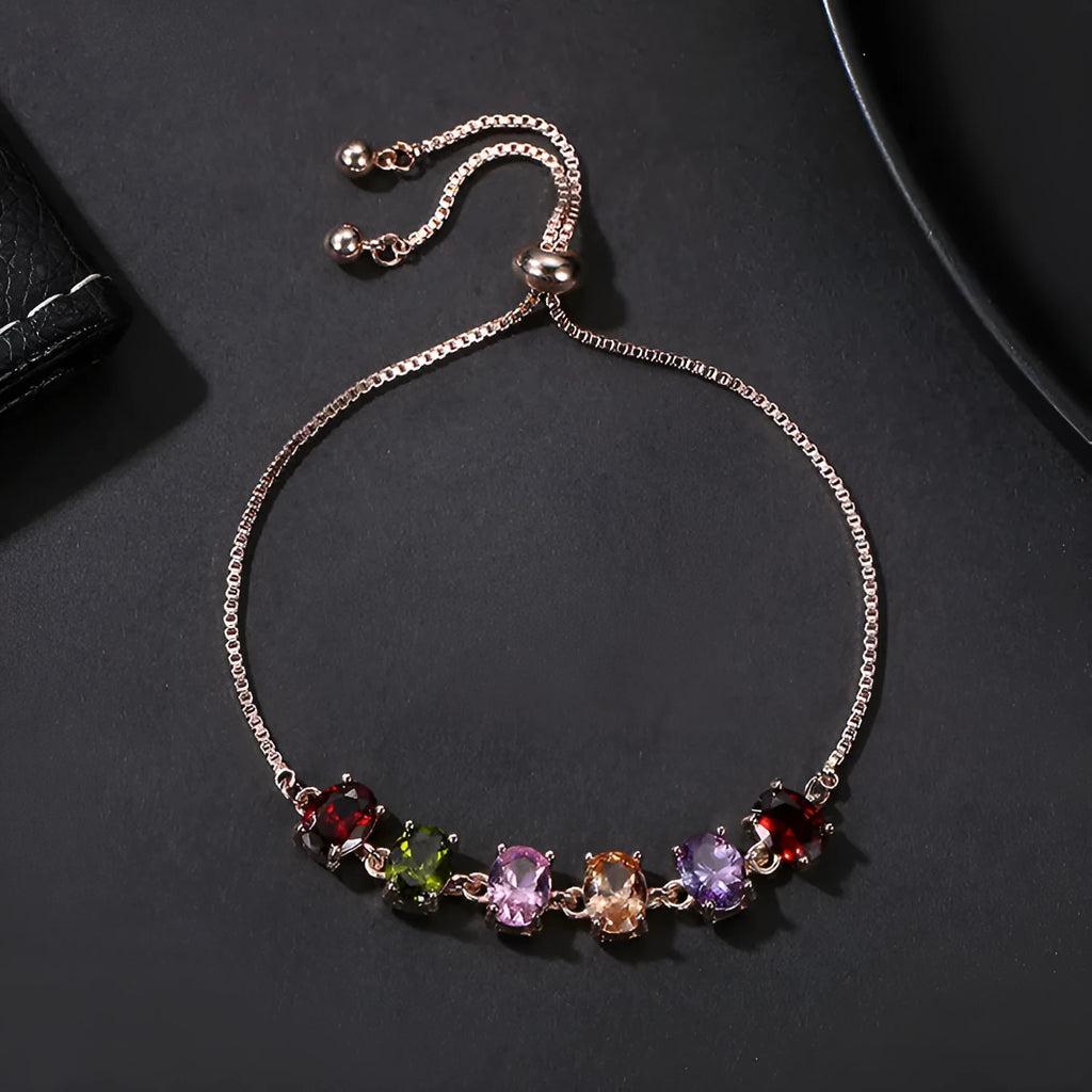 Copper geometric bracelet with inlaid zircon and glass stones for women in water drop diamond shape