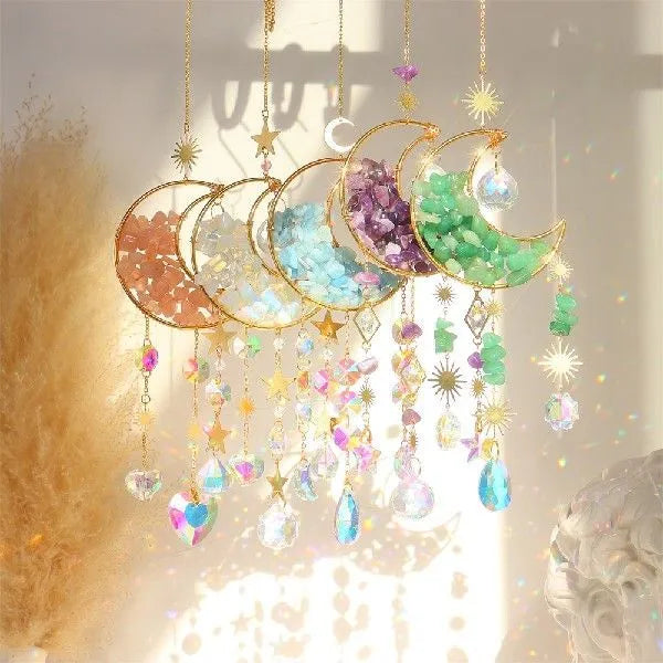 K9 crystal moon car pendant measuring 420mm long with 100mm diameter reflective element