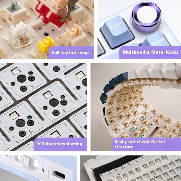 Wireless mechanical keyboard with RGB lighting and hot-swappable switches in various colour options