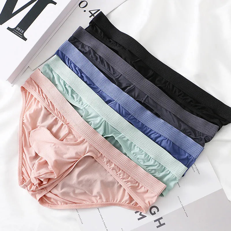 Men's low waist Ice Silk briefs underwear in multiple colour options showing front view