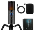 Black Q18 bidirectional USB condenser microphone with RGB lighting on adjustable tripod