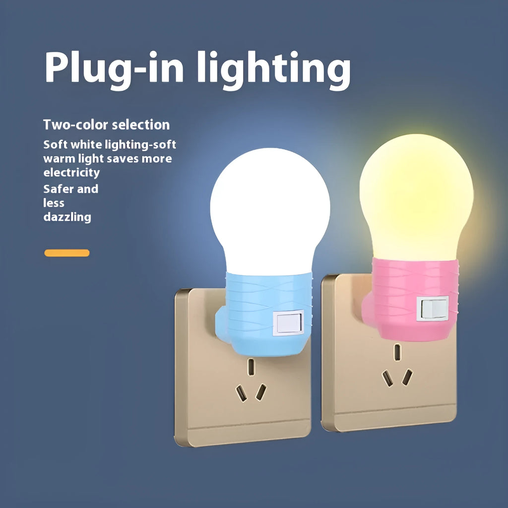 Round plug-in baby night light lamp body in white blue or pink shell with 45x90x45mm dimensions